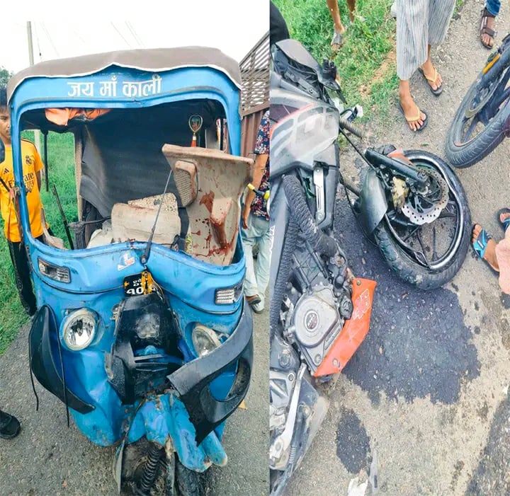 मोटरसाइकल र अटोको ठोक्किँदा ६ जना घाइते