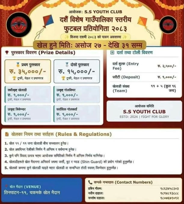 चकमकेमा फुटबल प्रतियोगिता हुने, विजेताले ३५ हजार पाउने